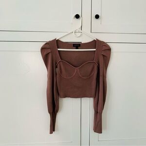 Say What Purple Puff Sleeve Ribbed Crop Blouse Size Medium